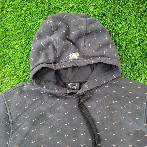 NIKE Swoosh Hoodie Medium 23x25 Baggy Faded Black AOP - Picture 10 of 16